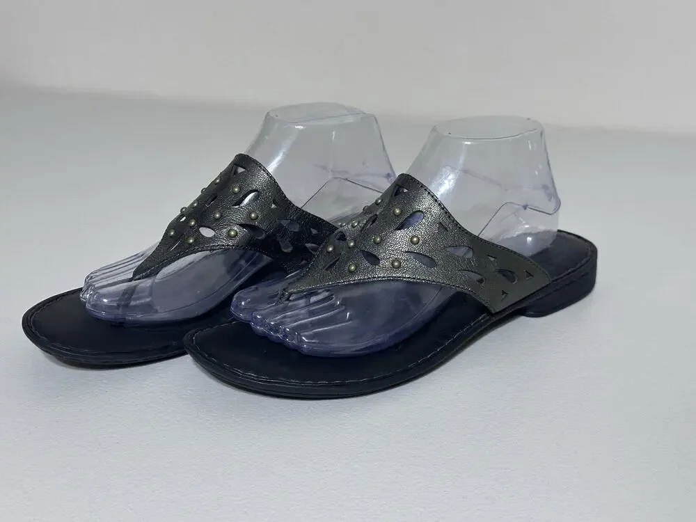 Born Akala Sandals Womens 10 /42 Black Metallic Gray Leather Slides Slip On